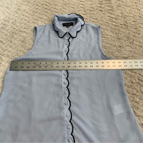 LAUNDRY BY SHELLI SEGAL Sleeveless Scalloped Blouse Women's Medium Blue Top - Picture 6 of 9